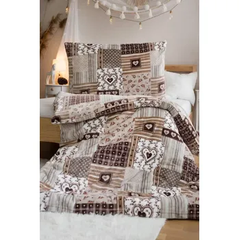Povlečení Novinka 2025! Luxusní ložní souprava mikroplyš s 3D efektem – 70×90 / 140×200 cm - PATCHWORK BÉŽOVÝ