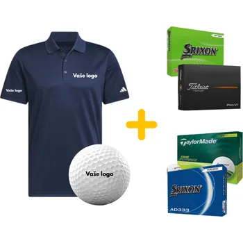 Pánské tričko Adidas Print Pack - modré golfové tričko a míčky s potiskem Typ míčků: Tričko + Srixon Soft Feel + Dárková krabička týček