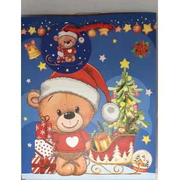Dárková taška Taška dárková vánoční dětská Medium matt 19 x 23 x 10,2cm TM- s motivem vánočního medvídka