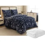 Sada 2ks mikroplyšového povlečení STARLIGHT tmavě modré + prostěradlo mikroplyš SOFT 180x200 cm bílé, dvoulůžko