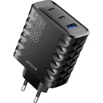 Cestovní nabíječ Proove Speed Surge GaN, 2x USB C, 1x USB, PD 65W, černá