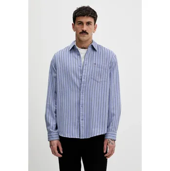 Pánská košile Bavlněná košile Tommy Jeans pánská, modrá barva, regular, s klasickým límcem, DM0DM22406 05X, vel. S