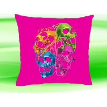 Dekorativní polštářek Polštářek LEBKY růžový (Polštář 35x35 cm barevná lebka)