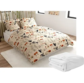 Povlečení Textilomanie Sada mikroplyšového povlečení PAPAVA krémové + prostěradlo mikroplyš SOFT 180x200 cm bílé, dvoulůžko 200 x 220, 2x 70 x 90 cm zip