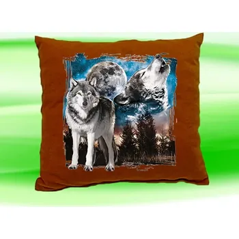 Dekorativní polštářek Polštář s vlkem vlci směčka hnědý (polštářek s vlky vlk vlci vlčata 35x35 cm)