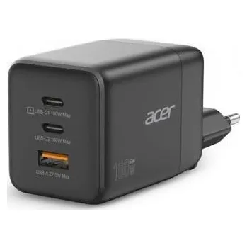 ACER Adaptér 100W GaN charger, 3porty: 2x USB-C + 1x USB-A ports, EU a UK zástrčka, textilní obal, black HP.DSCAB.019