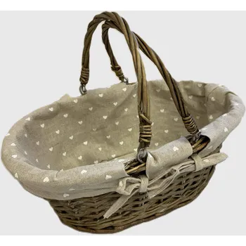 Nákupní košík Vingo Oválný proutěný košík na nákup s látkou šedý