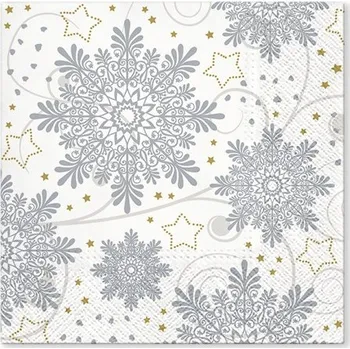 Papírový ubrousek PAW2 Papírové ubrousky PAW 33 cm x 33 cm Snowflakes Silver 20 ks