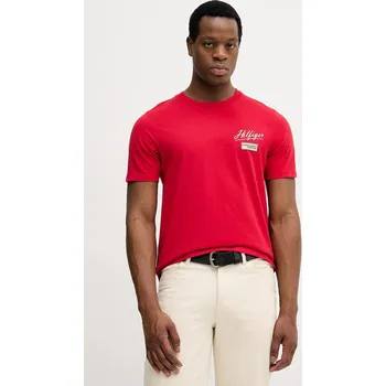 Bavlněné tričko Tommy Hilfiger pánské, červená barva, s potiskem, MW0MW41471 33X, vel. S