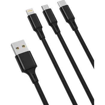 Datový kabel Datový kabel 3v1 XO-NB173, USB A na Micro USB, Lightning, USB C, délka 1m, barva černá
