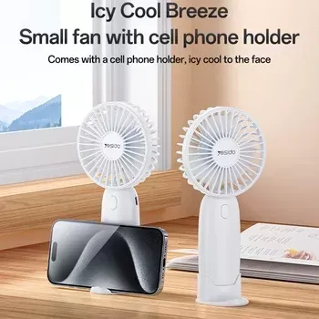 Domácí ventilátor Mini stolní větrák Yesido (YF15) s držákem na telefon, USB C, 3 rychlosti, barva bílá
