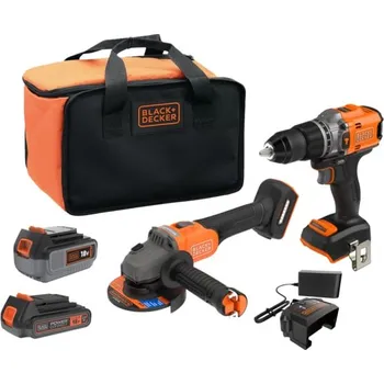 Black&Decker BCK24D1M1SB set aku vŕtačka + uhlová brúska 125mm 18V, 1x2,0Ah aku, 1x 4,0Ah aku