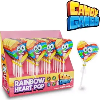 Bonbon Duhové lízátko SRDÍČKO SMILE 30 g - RAINBOW HEART POP - balení 30 ks (duhové lízátko srdíčko / se smajlíkem)