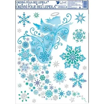 Okenní dekorace Anděl Okenní fólie vánoční s glitry Anděl 38 x 30 cm