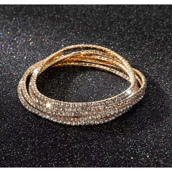 Náramek B-TOP Sada 5 pozlacených krystalových náramků s čirými kamínky