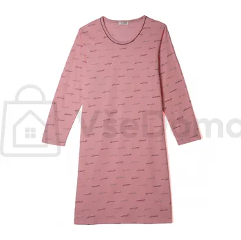 Dámské noční prádlo Dámská noční košile z bavlny – dlouhý rukáv Růžová / S knoflíčky / 5XL