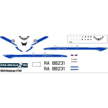 Plastikový model Obtisky (+masky) Jak-40 Vologda Air pro Zvezda - PAS-Decals 4026