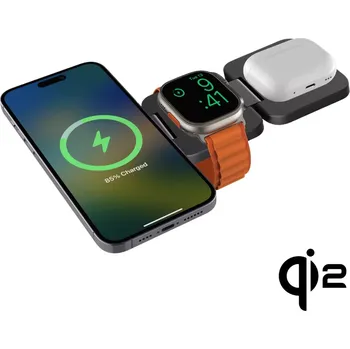 Cubenest 3v1 Qi2 Skládací bezdrátová magnetická nabíječka EQ310 šedá