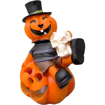 Dýně svítící s figurkami LED 11 x 9 dekorace svítící halloween polystone