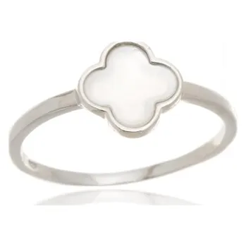 Prsten Stříbrný prsten čtyřlístek s bílou perletí STRP0570F