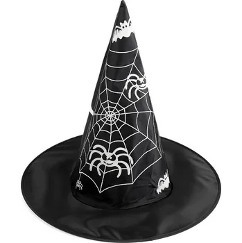 Karnevalový klobouk čarodějnický - pavučina, lebka, netopýr, dýně, čarodějnice Varianta: 11 černá pavouk, Balení: 1 ks