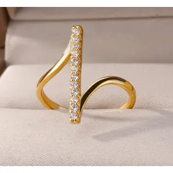 Prsten B-TOP Pozlacený dámský otevřený prsten z nerezové oceli s linií zirkonů