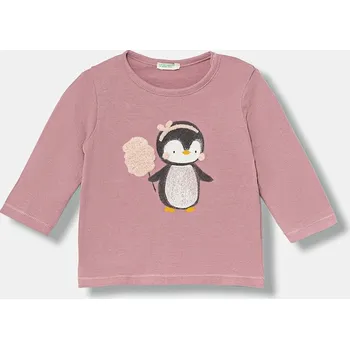 Dětské bavlněné tričko s dlouhým rukávem United Colors of Benetton 3ATNA106U.W.Seasonal růžová 34X, vel. 68
