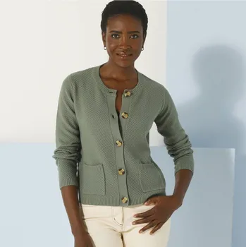 Dámské oblečení Blancheporte Rovný svetr na knoflíky khaki 54