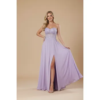 Dámské šaty EVA & LOLA Společenské saténové Šaty MADELEINE fialové Barva: Fialová, Velikost: L