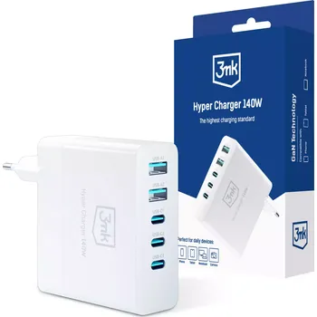 USB hub 3mk Hyper GaN Síťová nabíječka140W 5 USB portů – nabíjí až 5 zařízení současně