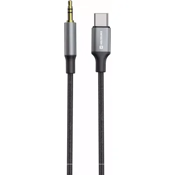 Audio kabel Swissten textilní audio kabel – adaptér USB-C - 3,5 mm Jack 1,5 m černý