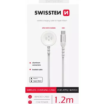 Datový kabel Swissten 2v1 Kabel pro nabíjení Apple Watch a zařízení s USB-C 1,2m bílý