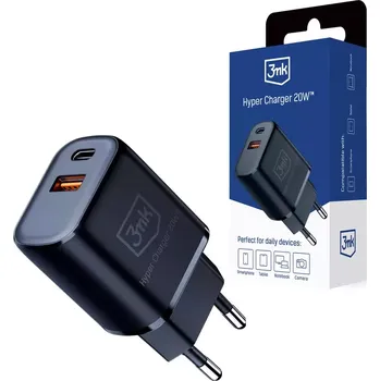 3MK Hyper Charger 20W - síťová nabíječka PD 3.0 QC 3.0 1x USB Typ-C - 1x USB-A Černá