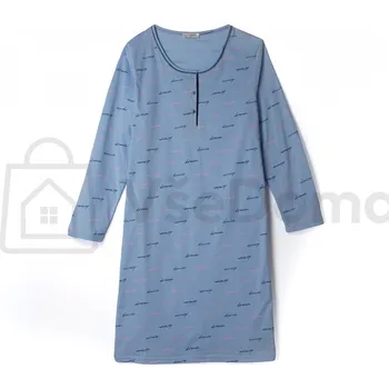Dámská noční košile Dámská noční košile z bavlny – dlouhý rukáv Modré / S knoflíčky / 2XL