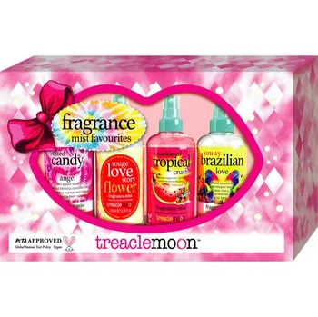 Tělový sprej Treaclemoon Fragrance Mist Favourites Treaclemoon Rouge Love tělový sprej 100 ml + Treaclemoon Brazilian Love tělový sprej 100 ml + Treaclemoon Frosted Candy Angel tělový sprej 100 ml + Treaclemoon Sunkissed Tropical Crush tělový sprej 100 ml