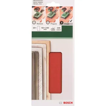Brusný papír 10x Brusný papír pro vibrační brusku na různé materiály a povrchy Bosch 2609256B13 - 93x230mm, zrnitost 240, bez děr