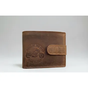 Peněženka kurnikarna.cz Kožená peněženka s klipem, motiv motorka, hnědá KINGS OF THE ROAD - BORN TO RIDE