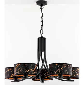 Jupiter 2107- Lustr na řetězu ARTHUR 5xE27/15W/230V černá/oranžová/dekor mramoru