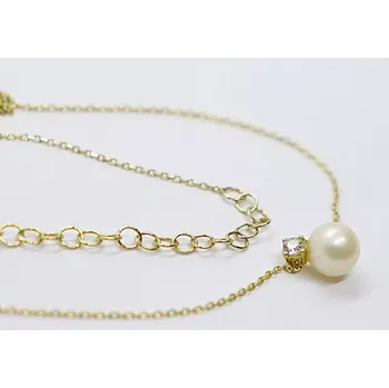 Řetízek Klenoty Budín Dámský zlatý náhrdelník ze žlutého zlata se zirkonem a perlou 585/1,74gr 42+3cm HK4065 (Klenoty Budín Dámský zlatý náhrdelník ze žlutého zlata se zirkonem a perlou 585/1,74gr 42+3cm HK4065)