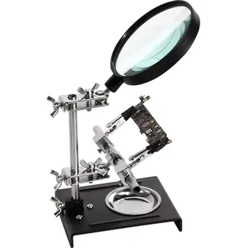 Lupa Stabilní montážní držák se zvětšující lupou 5x + nádobou na díly TE-809