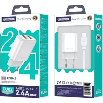 Jellico síťová nabíječka - EU02 2,4A 2x USB + USB-C kabel sada bílá