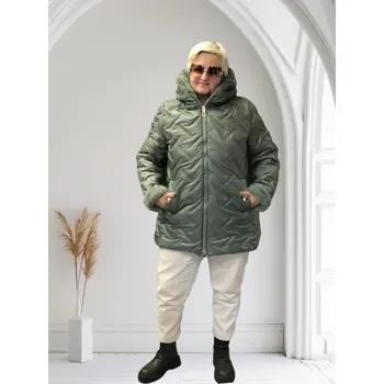 Dámský kabát Dámská zimní bunda s kožíškem Barva: Khaki, Velikost: 7XL, Size system: EU