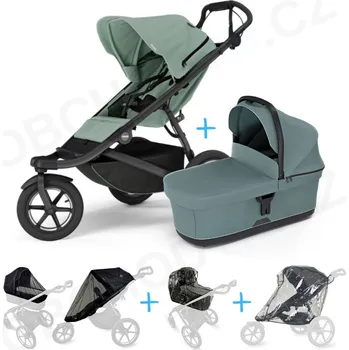 Kočárek Set 5v1 Thule Urban Glide 3 Mist green s magnetickou sponou + korbička Mid blue + pláštěnky + ochranná síť