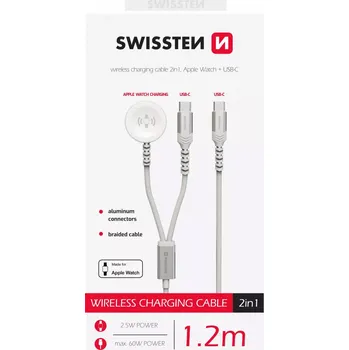 Datový kabel Swissten 2v1 Kabel pro nabíjení Apple Watch a zařízení s USB-C 1,2m bílý