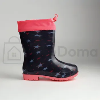 Pánská obuv Dětské gumové holínky - Černé s hvězdami a růžovým lemem 35