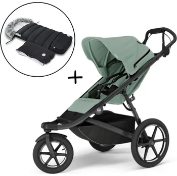 Kočárek Thule Urban Glide 3 Mist Green s magnetickou sponou + Fusak a rukávník JOMK Northern Black