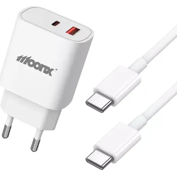 MOONX MC07 síťová nabíječka 1xUSB-C + 1xUSB QC3.0 + kabel USB-C - USB-C bílá PD 33W