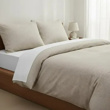 Povlečení Francouzské bavlněné povlečení Sit béžová Zapínání: zip, Velikost polštáře: 2x50x70, Velikost přikrývky: 240x220 Šev uprostřed