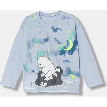 Chlapecké tričko Dětské bavlněné tričko s dlouhým rukávem United Colors of Benetton 3ATNA106R.W.Seasonal modrá 05X, vel. 62