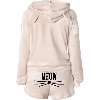 Dámské pyžamo Verk 24556 Chlupaté dámské pyžamo MEOW vel. L, béžová